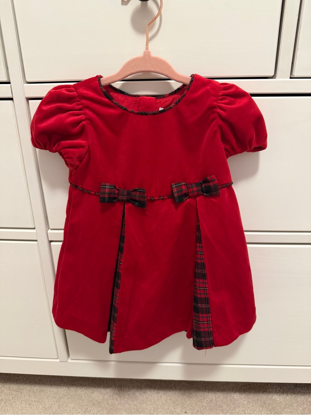 Tommy Bahama Red Velvet Dress with Plaid Trim 6-9M
